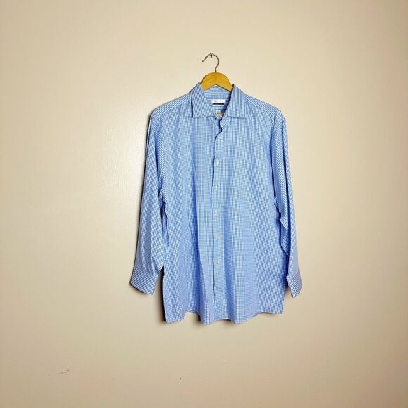 CLEARANCE! Men’s Blue Van Heusen Checked Dress Shirt Size 17-1/2 - Picture 1 of 5